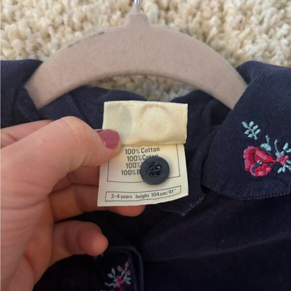 Laura Ashley Mother & Child Blue Corduroy Embroidered Floral Cotton Dress 3-4 - Picture 7 of 9